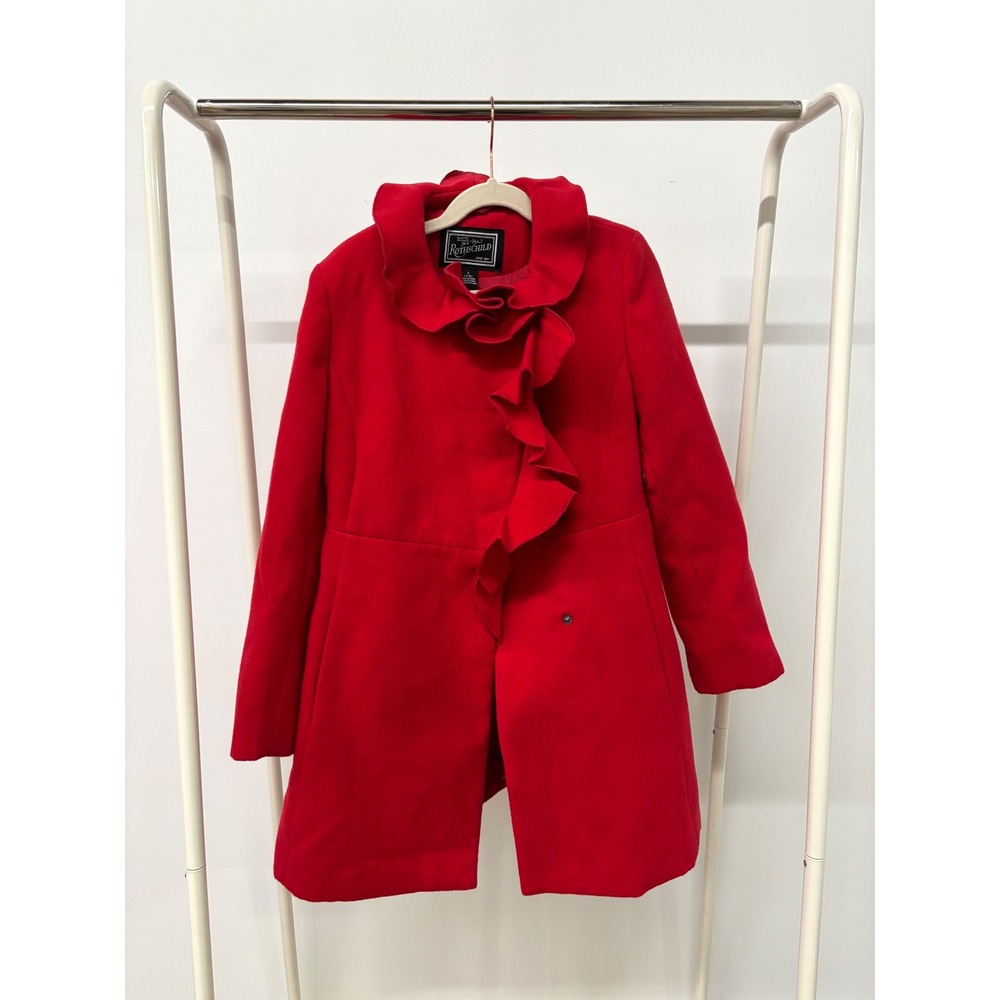 Rothschild Girls Red Ruffle Trim Wool Blend Snap Front Dress Coat Size S 7/8